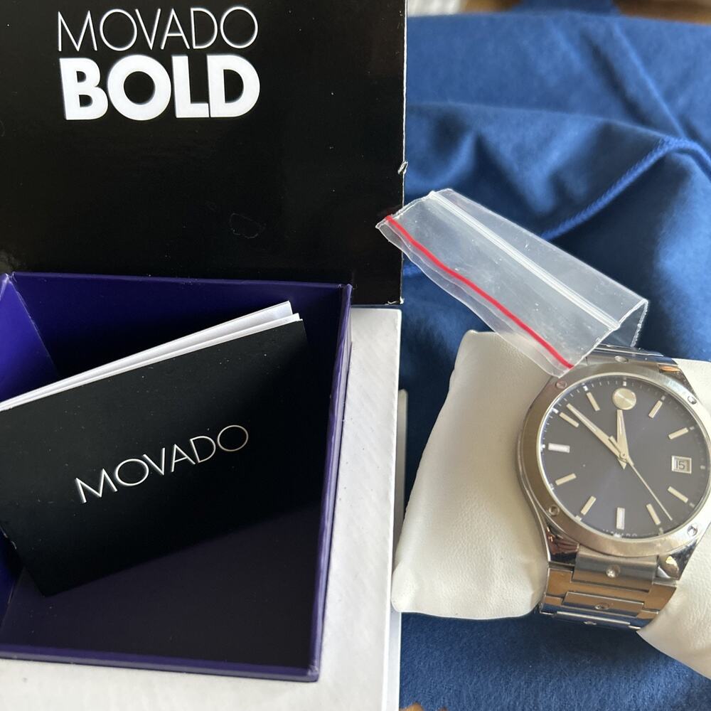 IN BOX! Movado Men’s Bold SE Watch 41mm Stainless Steel Case Blue Dial not worn!